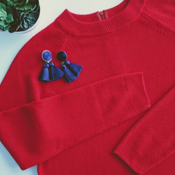 Vintage Cherry Red Crewneck Sweater 1/4 Zip Back - Picture 6 of 7